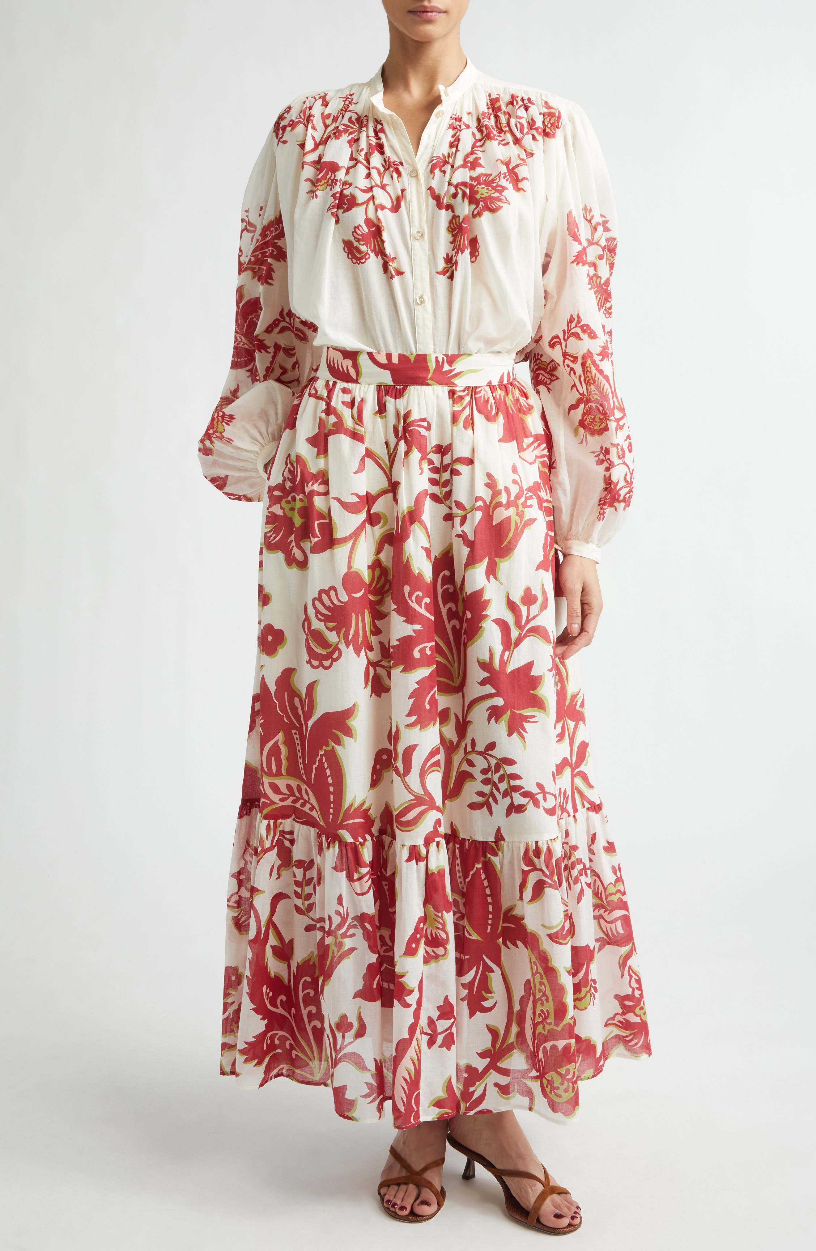 Placed Floral Print Peasant Top - image 2