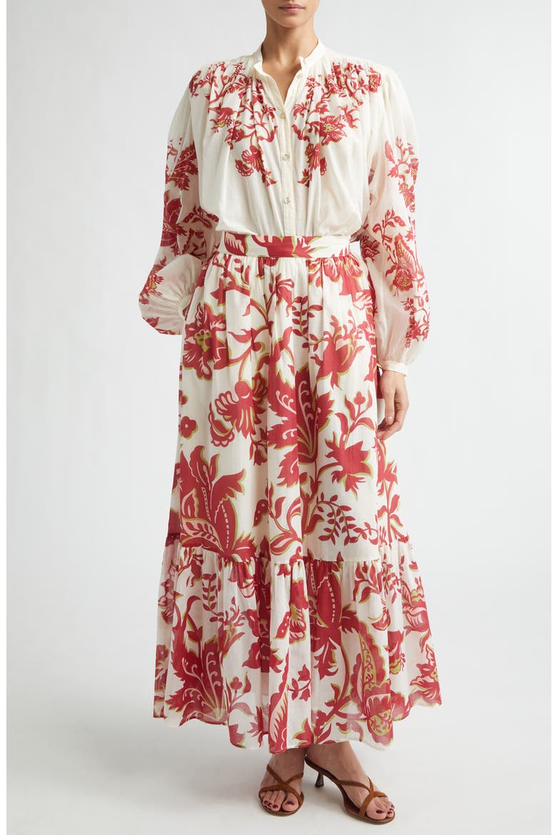 Placed Floral Print Peasant Top, Alternate, color, PRINT ON WHITE BASE