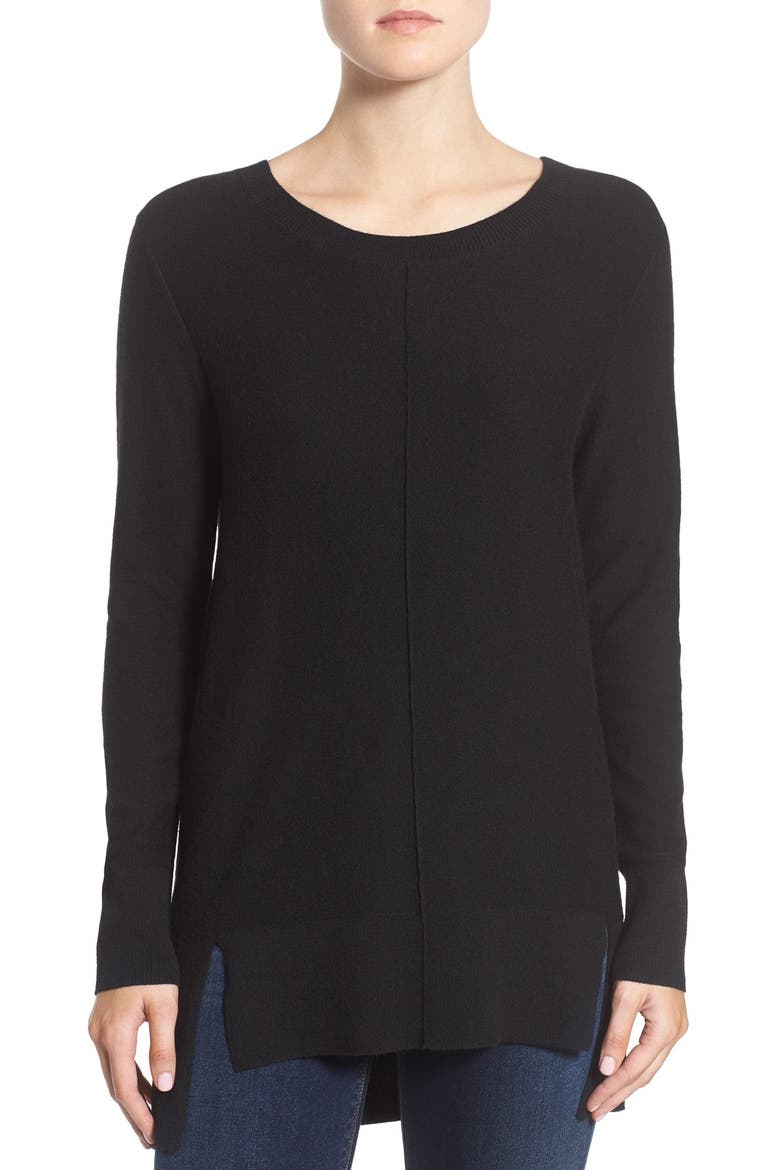 Side Slit Sweater, Main, color, BLACK