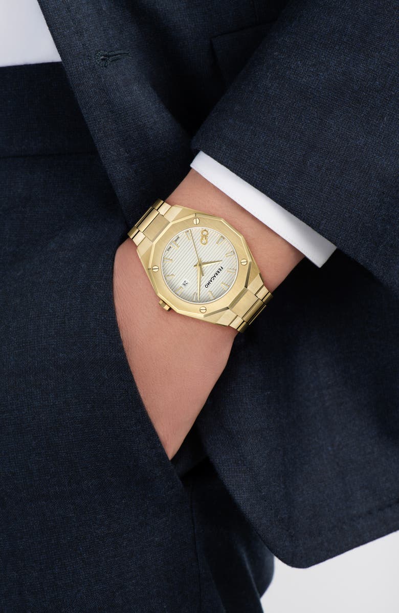 FERRAGAMO Edge Chronograph Bracelet Watch, 40mm, Alternate, color, Yellow Gold