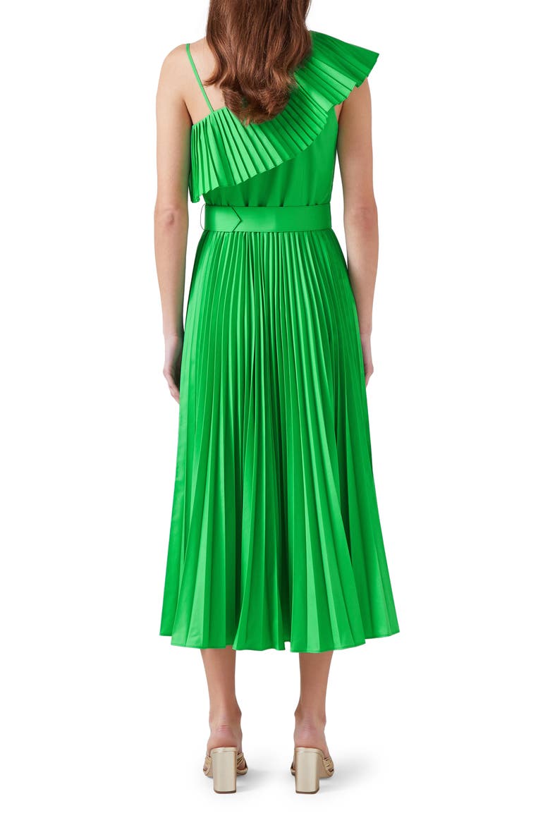 Josephine Pleated Belted One-Shoulder Midi Dress, Alternate, color, GREEN