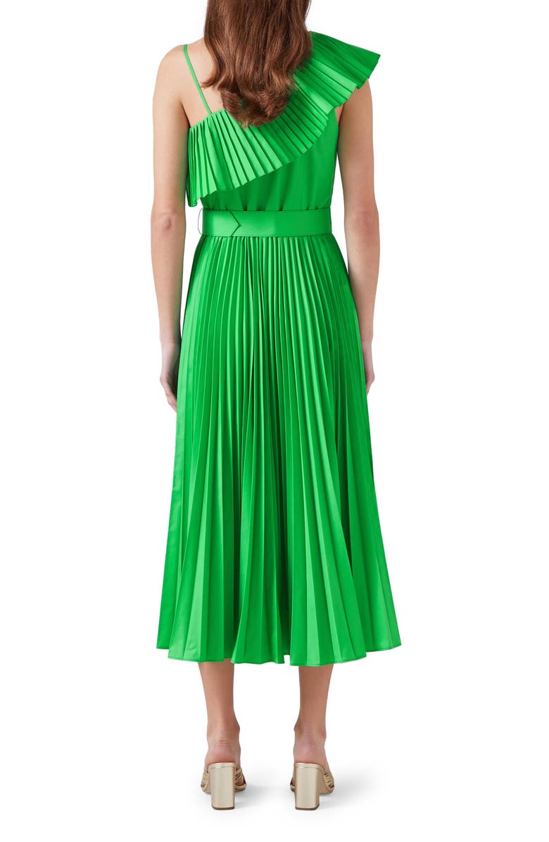 LK Bennett Josephine Pleated Belted One-Shoulder Midi Dress, Alternate, color, Green