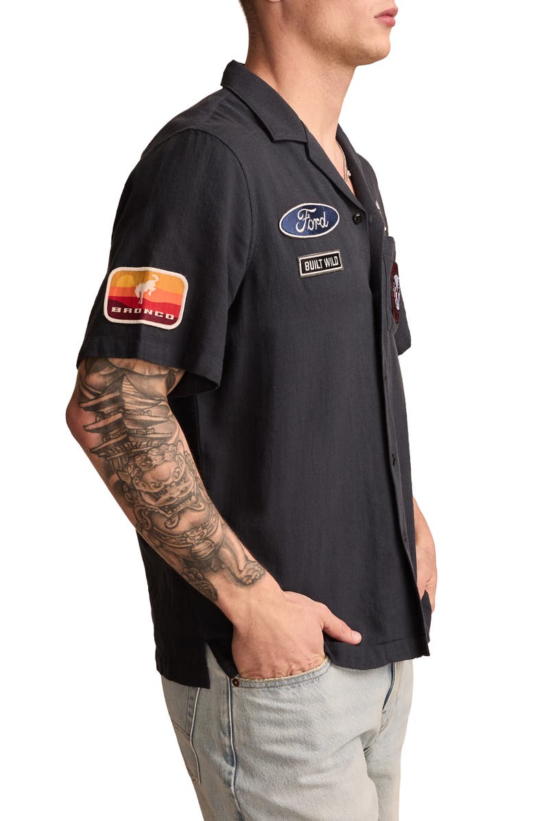 Lucky Brand Ford Mechanic Embroidered Short Sleeve Cotton Graphic Camp Shirt, Alternate, color,
