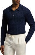 Ralph Lauren Purple Label Cable Stitch Long Sleeve Cotton & Mulberry Silk Polo Sweater