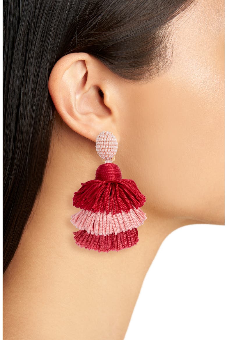 Tiered Tassel Drop Earrings, Alternate, color, BLOOM