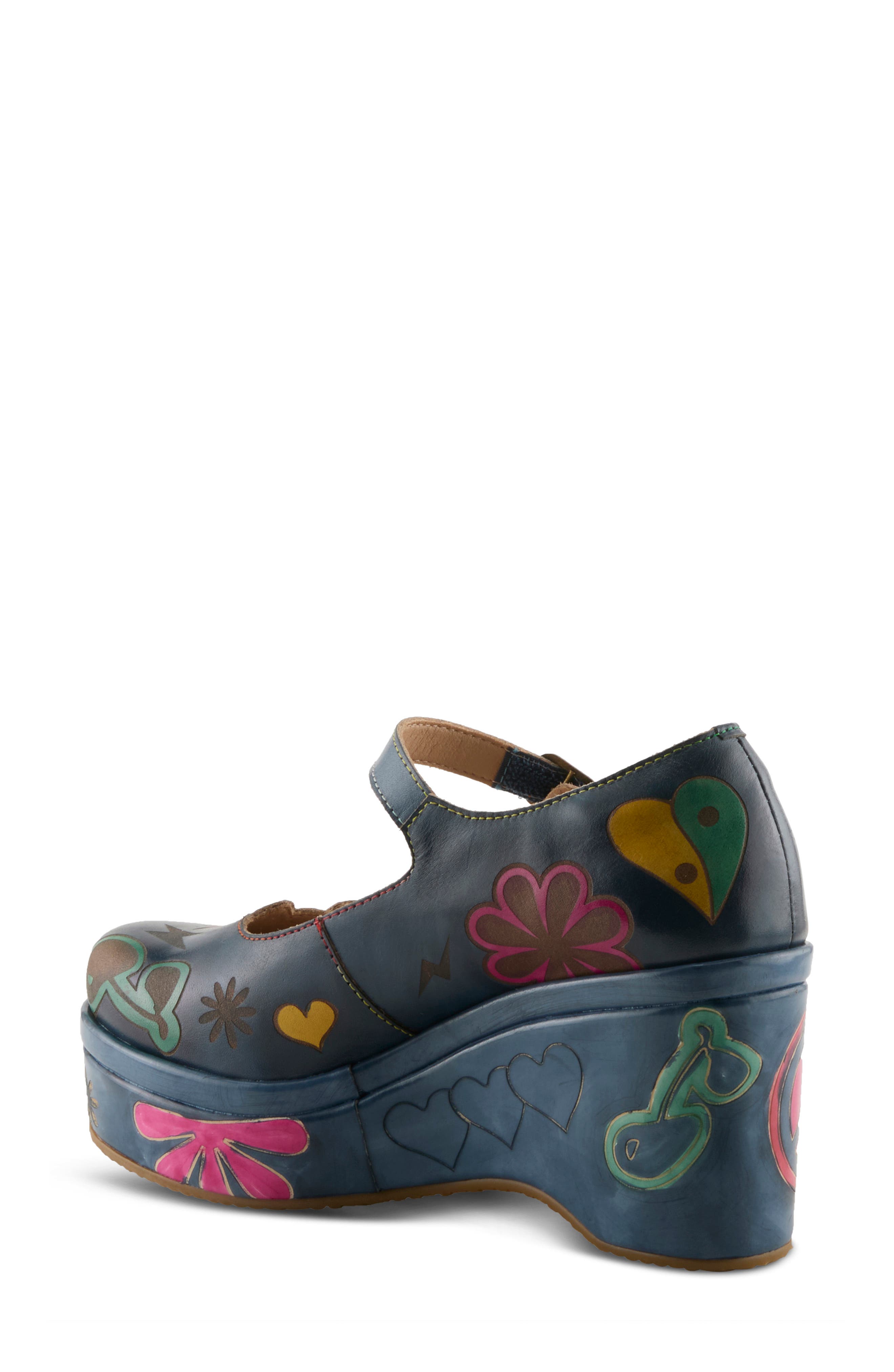 Peacenluv Mary Jane Wedge Pump, Alternate, color, NAVY MULTI