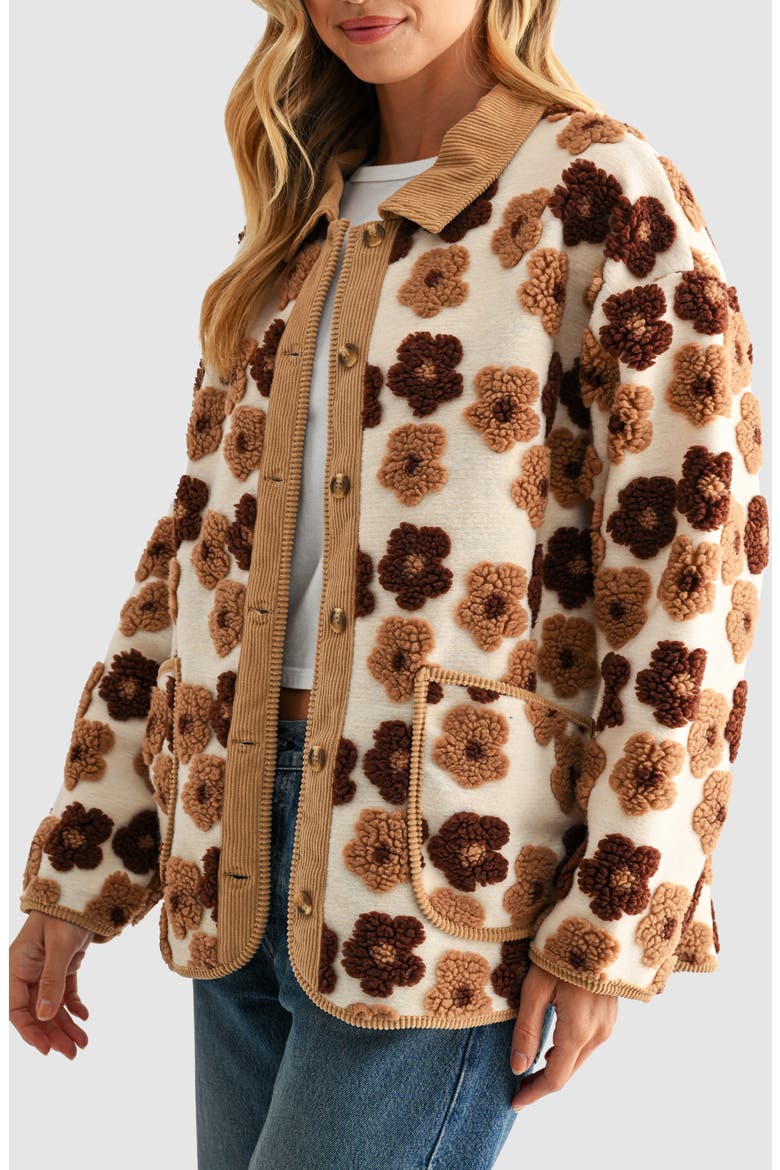 Floral High Pile Fleece Jacket, Alternate, color, NEUTRAL BROWN