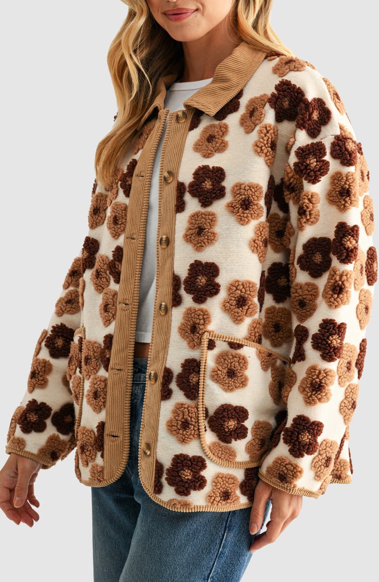 All in Favor Floral High Pile Fleece Jacket, Alternate, color, Neutral Brown