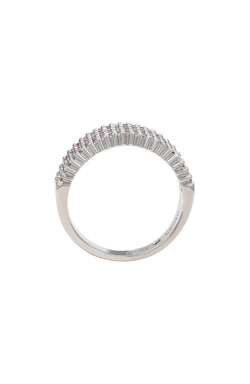 Suzy Levian Diamonds Sterling Silver Pavé Pink & White Sapphire Half Band Ring In Pink