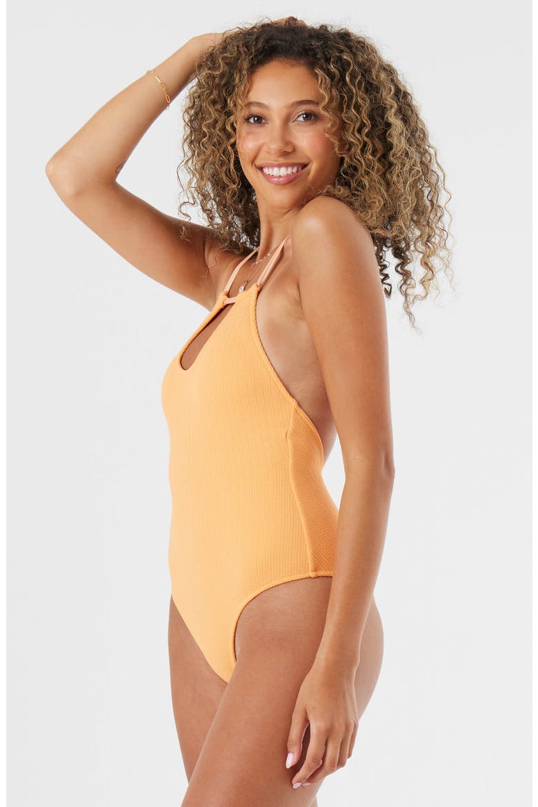 High Neck Plunge One-Piece Swimsuit, Alternate, color, PAPAYA