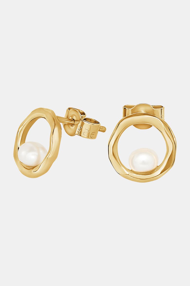 Open Circle & White Pearl Waterfall Earrings, Main, color, Yellow Gold Vermeil