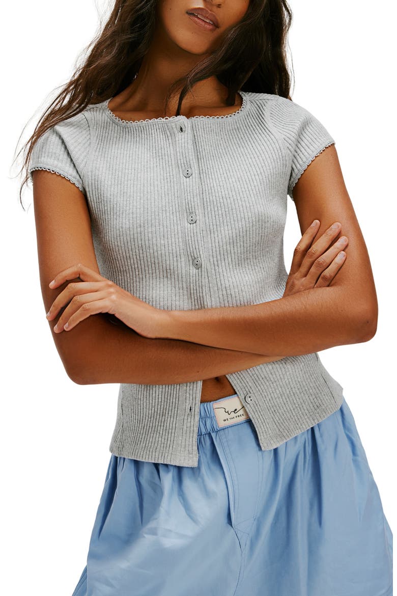 Most Wanted Short Sleeve Cotton Blend Cardigan, Main, color, HEATHER GREY