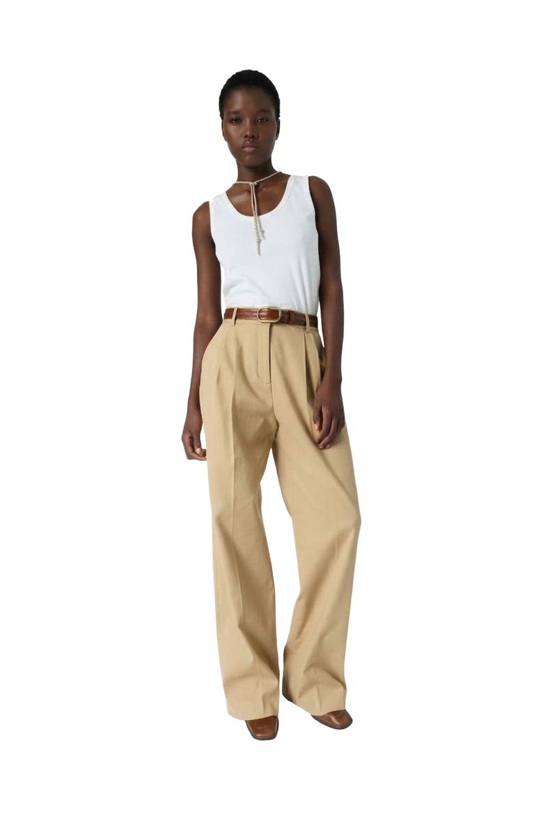 Azra High Rise Pleated Trousers, Alternate, color, Camel