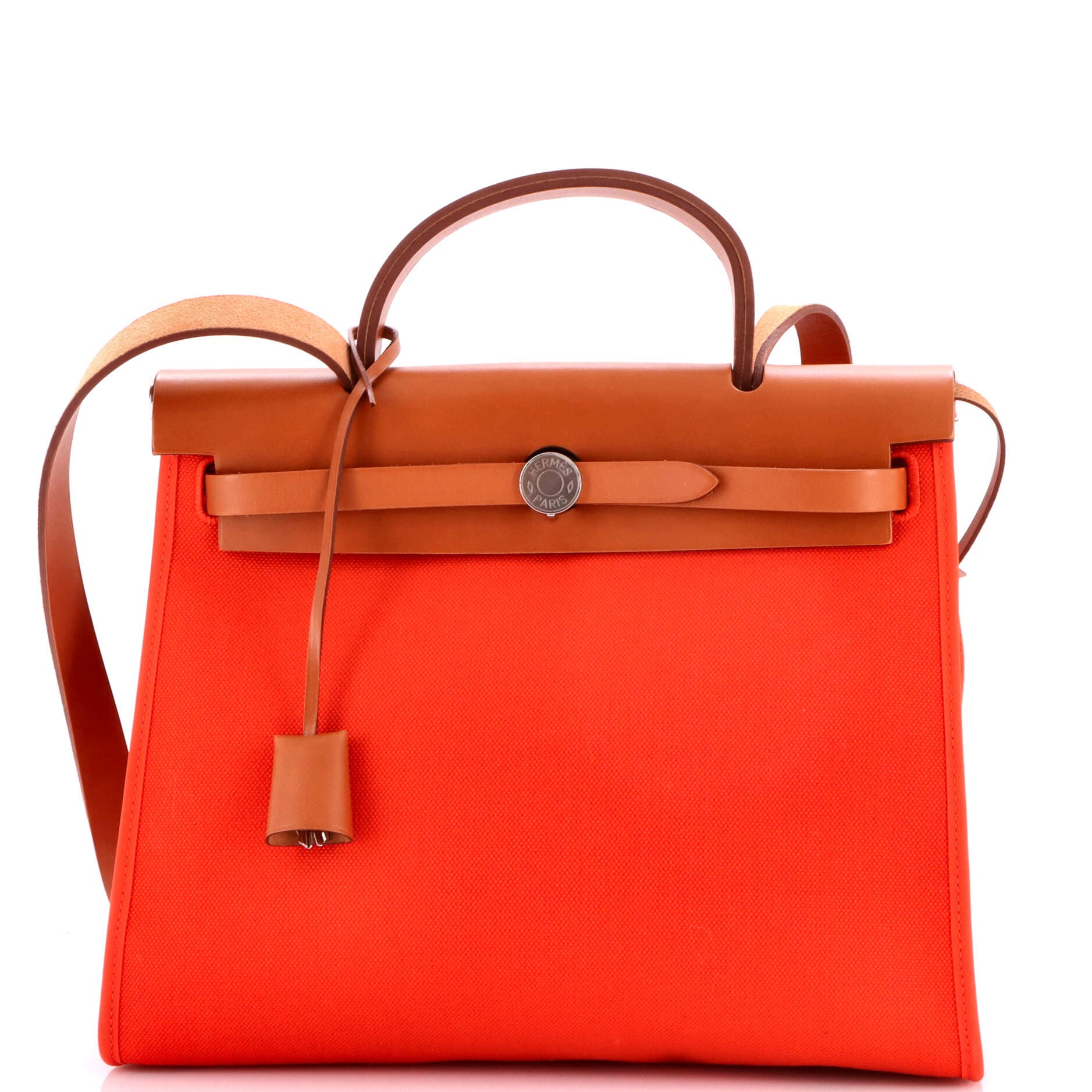 Pre-Owned Hermes Herbag Zip Leather and Toile 31, Main, color, Orange Poppy