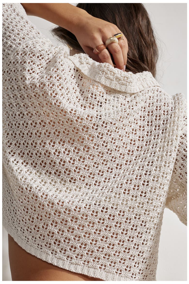 Anna Two Crochet Collared Beach Top, Alternate, color, Beige