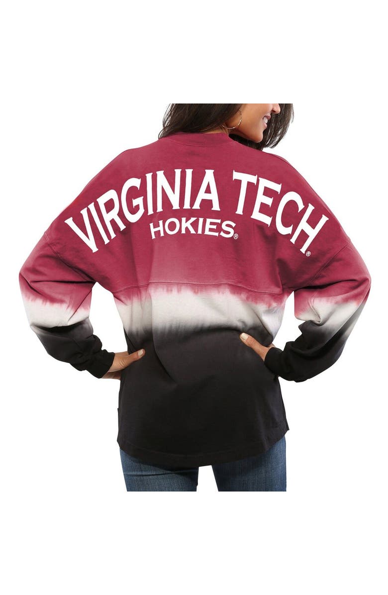SPIRIT JERSEY Women's Maroon Virginia Tech Hokies Ombre Long Sleeve Dip-Dyed Spirit Jersey, Main, color, Maroon