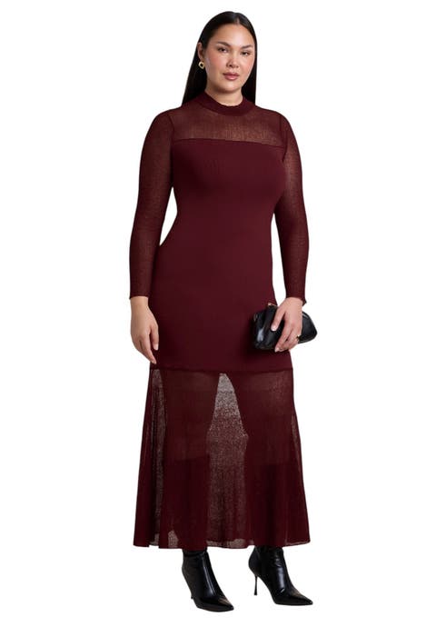 Sheer Panel Sweater Maxi Dress (plus)