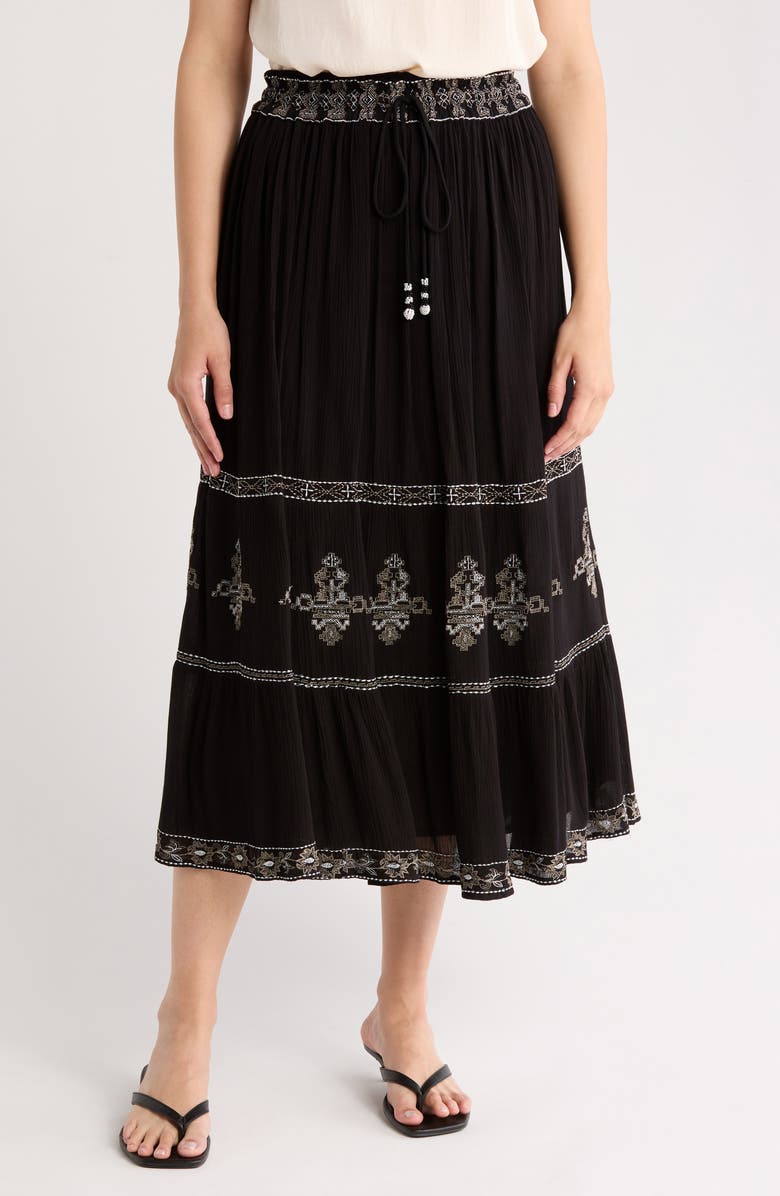 ELIE ELIE TAHARI Embroidered Gauze Maxi Skirt, Main, color,