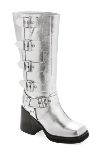 Azalea Wang Bronson Moto Boot In Silver
