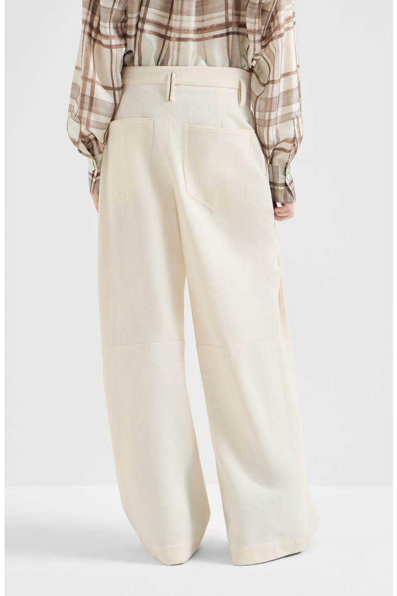 Dyed cotton and wool wrinkled denim five-pocket baggy trousers with monili, Alternate, color, Panama