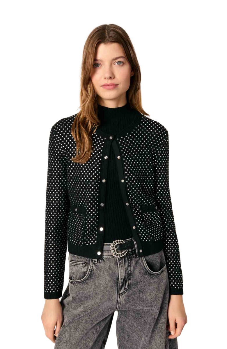 maje Rhinestone cardigan, Alternate, color,