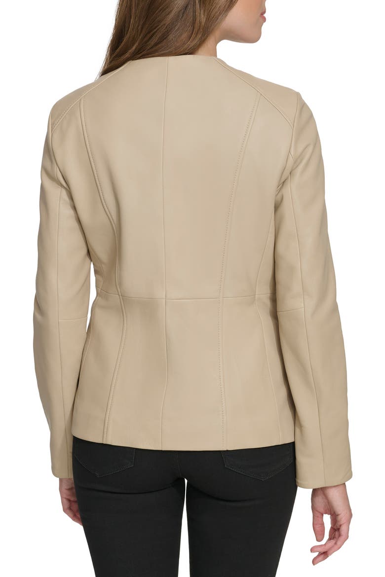 Collarless Leather Jacket, Alternate, color, CREAM