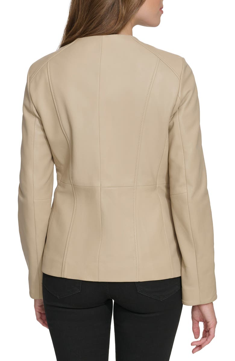 Cole Haan Collarless Leather Jacket, Alternate, color, Cream