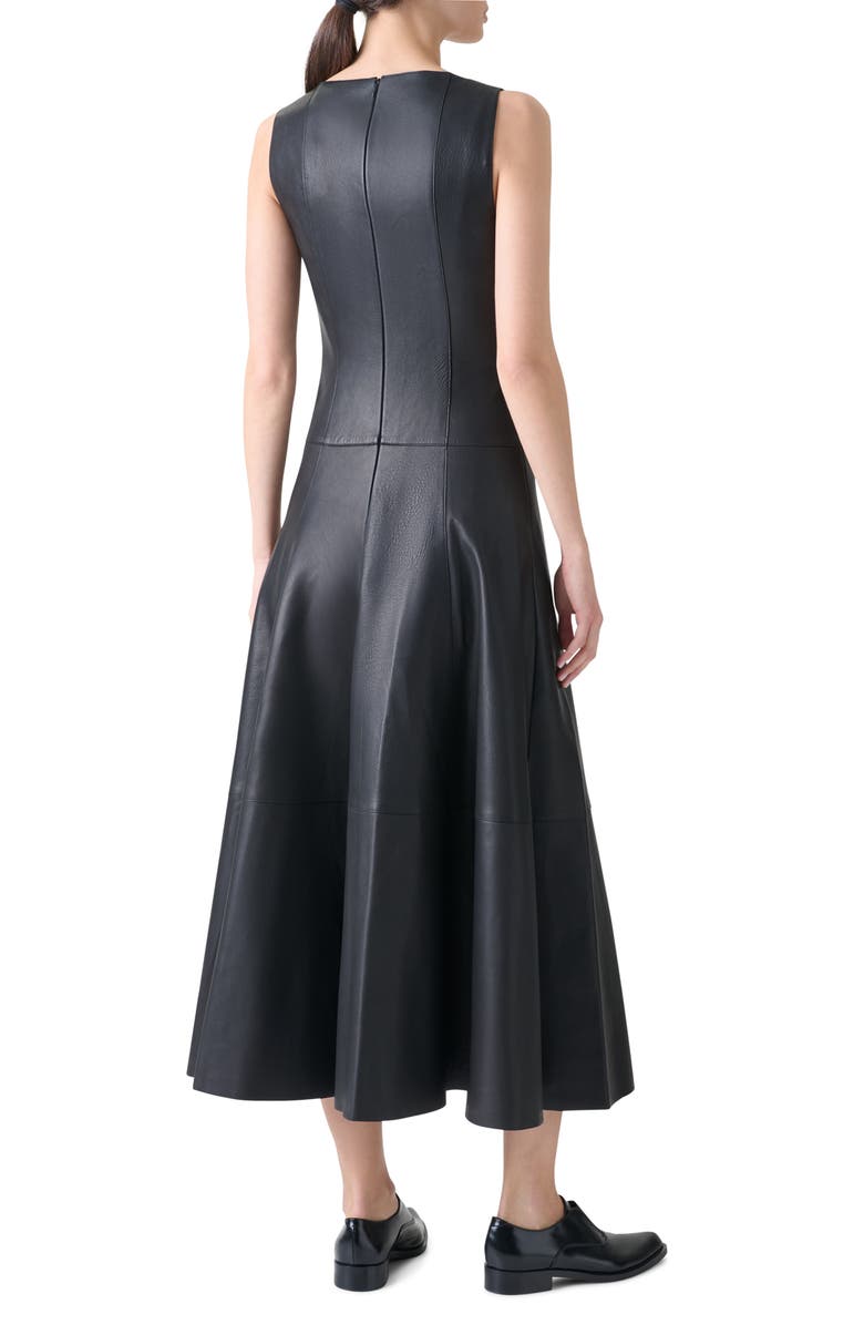 Akris Lambskin Leather Ballet Midi Dress, Alternate, color, Black