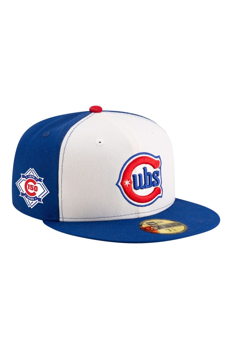 Men's New Era White/Royal Chicago Cubs 150th Anniversary 59FIFTY Fitted Hat, Main, color, White