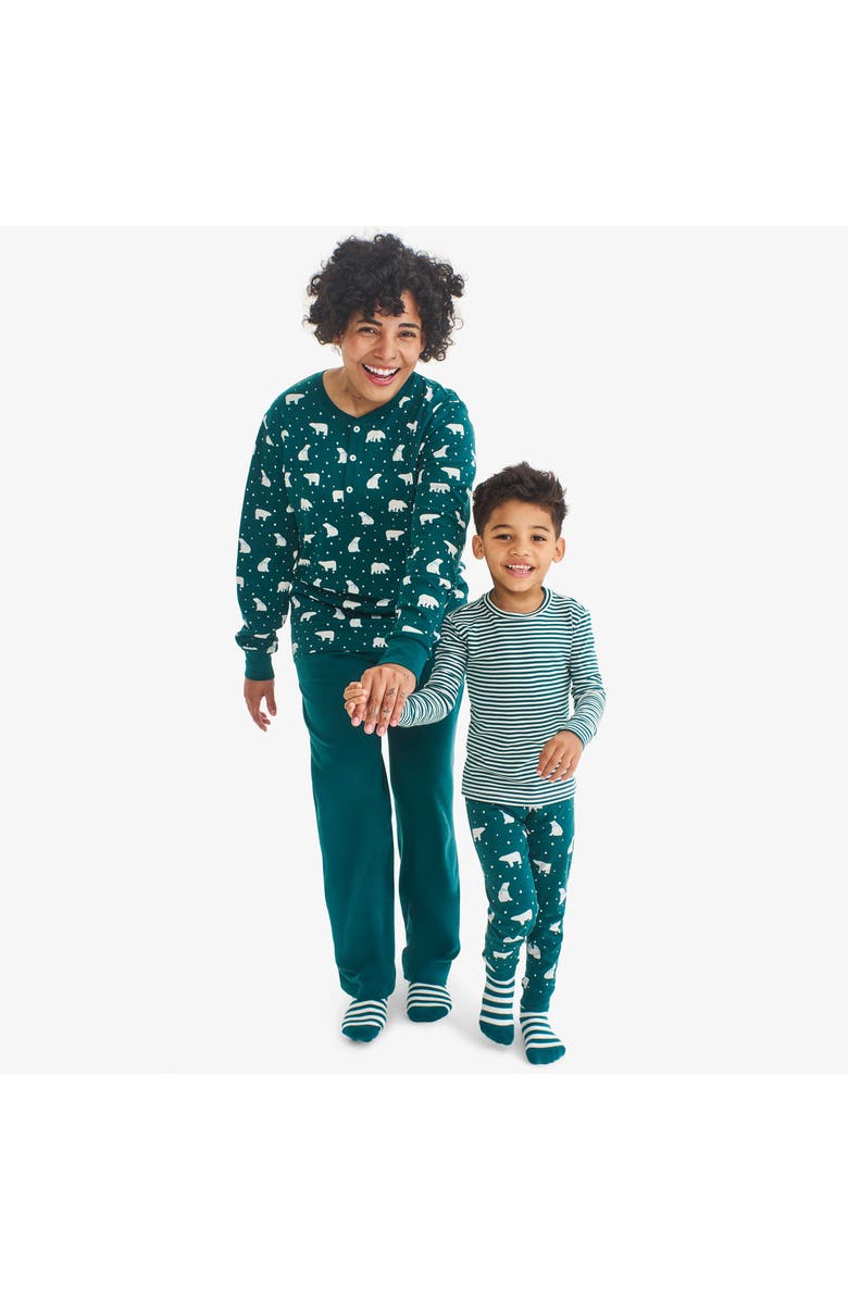 Primary Adult Organic Long Sleeve Henley Pj Top in Holiday Animal Friends, Alternate, color, Forest Polar Bears