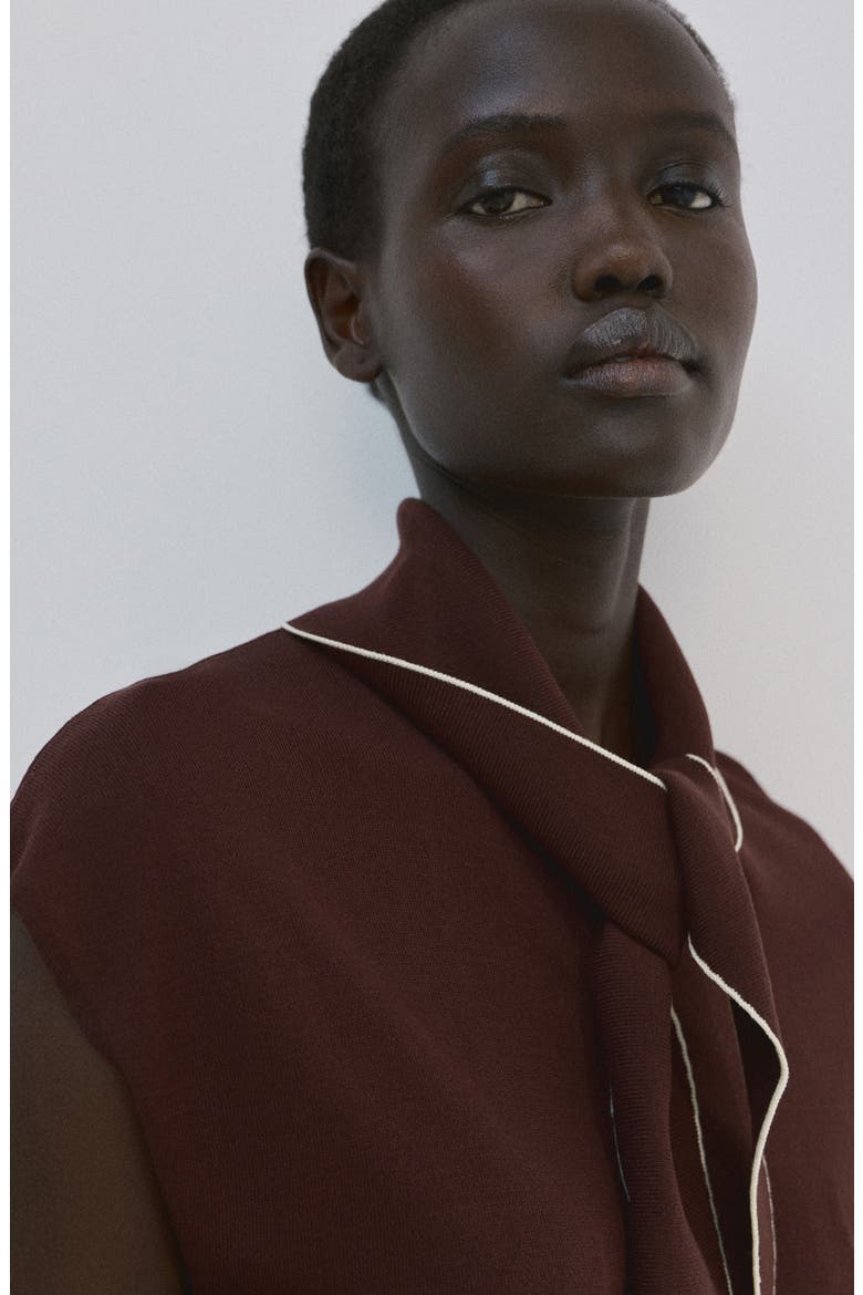 Bert Tie Neck Top, Alternate, color, CHOCOLATE