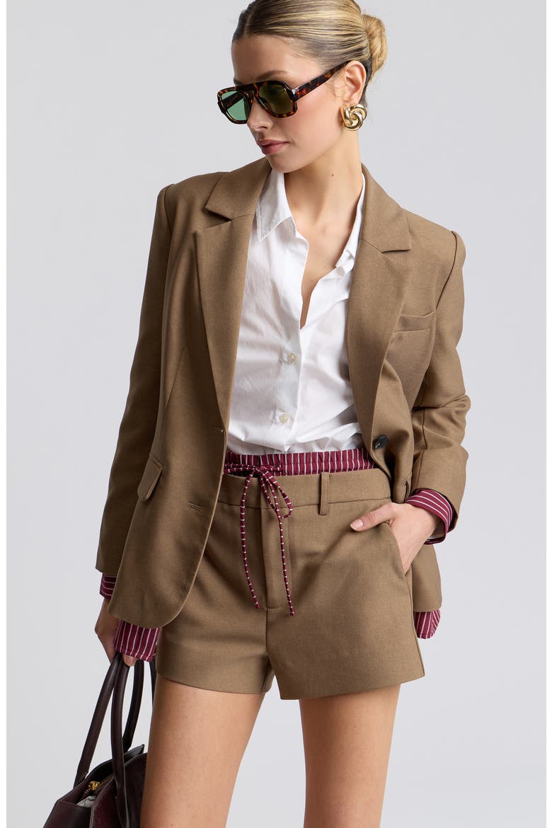 Double Waistband Shorts, Alternate, color, DARK OAT/ BURGUNDY