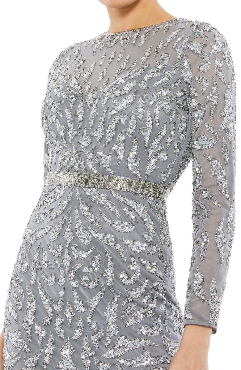 Mac Duggal Sequin Long Sleeve Midi Cocktail Dress, Alternate, color,