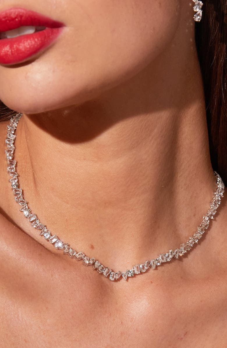 Aurate New York Lab Grown Sapphire Mixed Shape Tennis Necklace, Alternate, color, White Vermeil