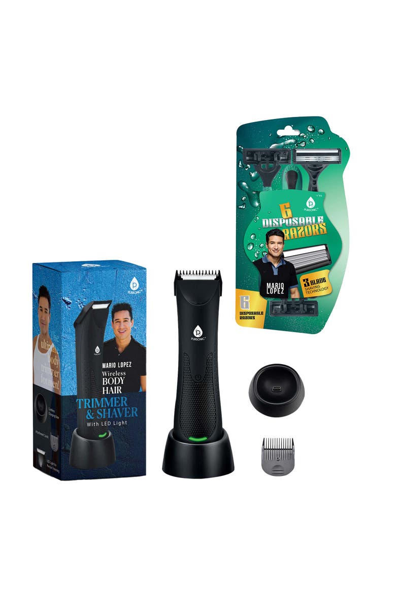 Mario Lopez Wireless Body Hair Trimmer & Shaver and Disposable Razors, Main, color, Black