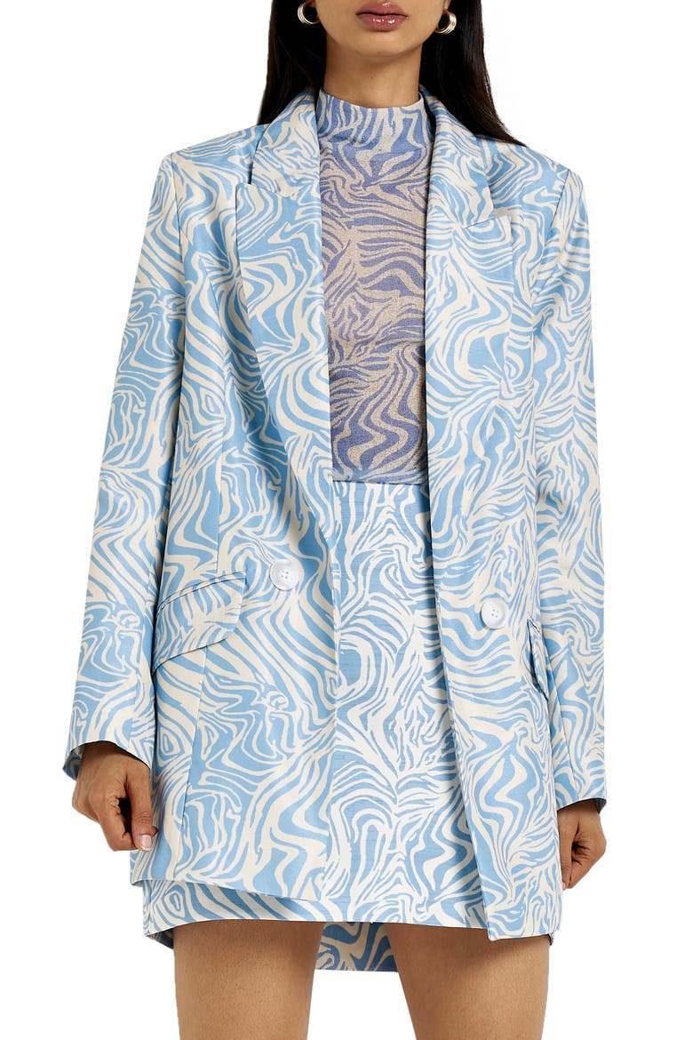Swirl Print Double Breasted Blazer, Main, color, LIGHT BLUE