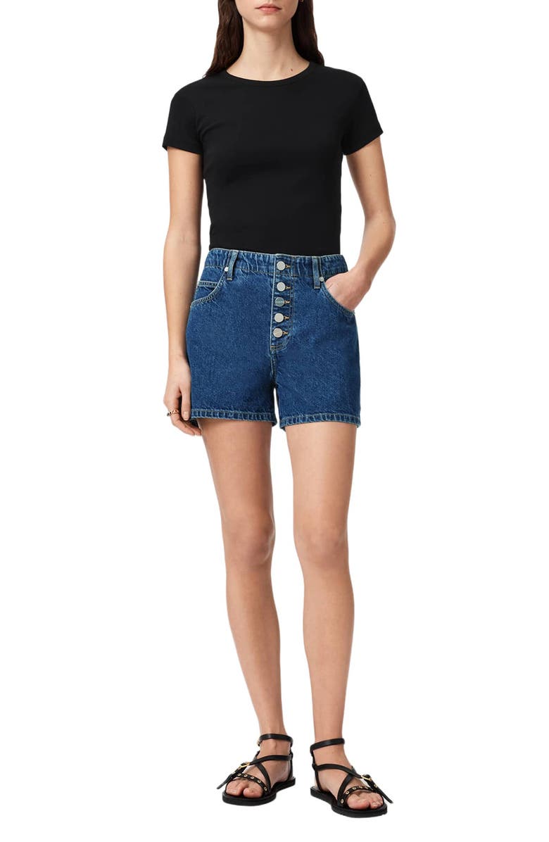 AllSaints Tay Exposed Fly Denim Shorts, Alternate, color, Dark Indigo