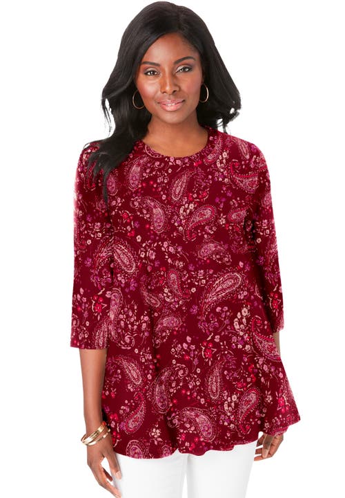 Jessica London Stretch Knit Swing Tunic In Red