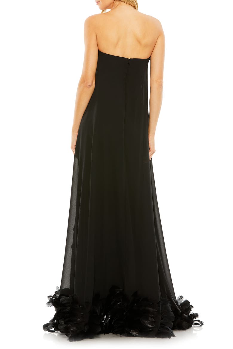 Strapless Feather Hem High Low Gown, Alternate, color, BLACK