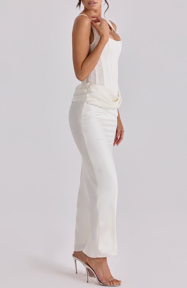 HOUSE OF CB Kira Corset Bodice Satin Gown, Alternate, color, Ivory