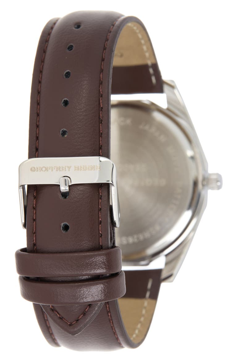 Decagon Diamond Dial Leather Strap Watch, 42mm, Alternate, color, SILVER