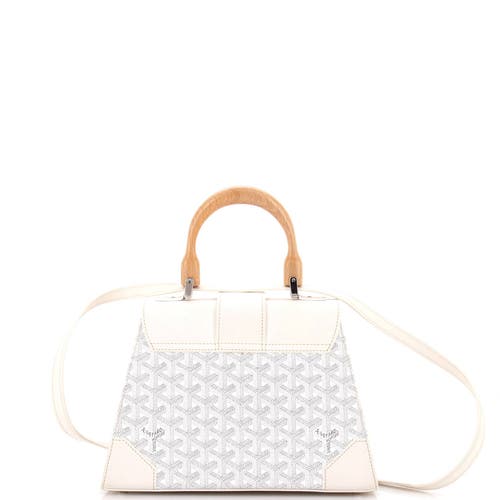 Pre-owned Goyard  Goyard Saigon Top Handle Bag Coated Canvas With Leather Pm In White