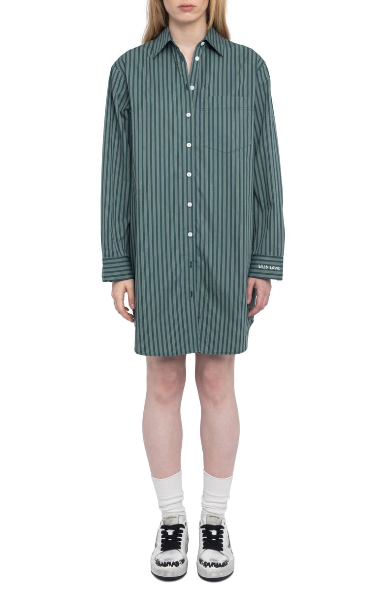 Zadig & Voltaire Rorning Stripe Long Sleeve Shirtdress, Main, color,