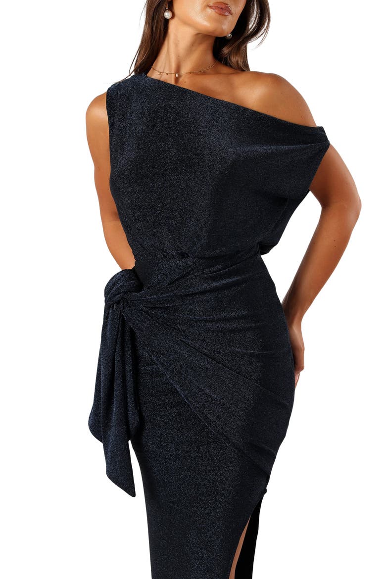 Santiago Metallic Side Tie One-Shoulder Midi Dress, Alternate, color, NAVY