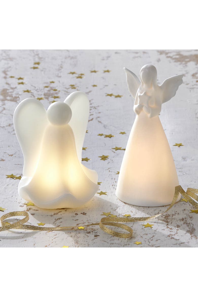 Starry Angel LED Decorative Sculpture White Ceramic Candle Holder, Alternate, color, White