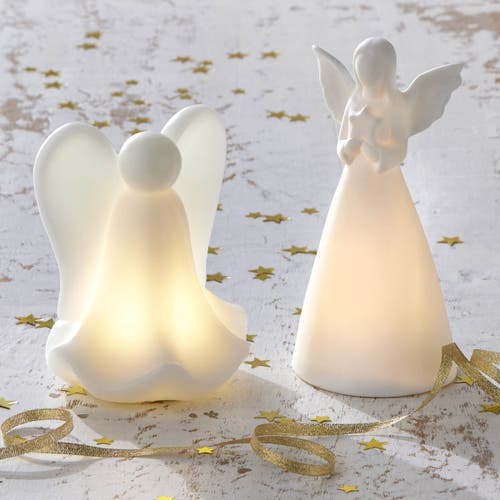 Tag Starry Angel Led Decorative Sculpture White Ceramic Candle Holder In White