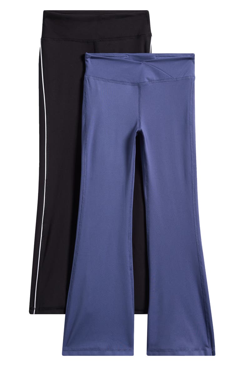 Kids' 2-Pack Crossover Piped Jersey Wide Leg Leggings, Main, color, BLUE INDIGO/ BLACK/ WHITE