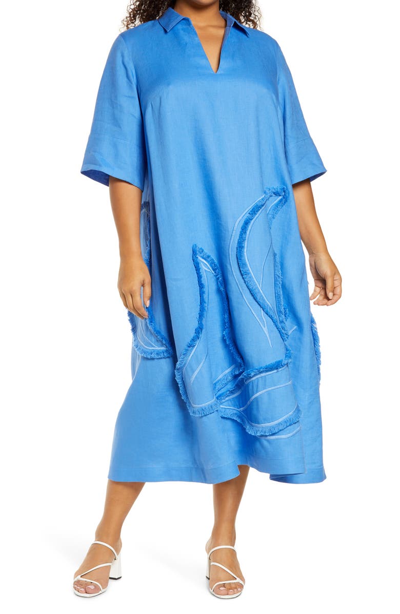 Lafayette 148 New York Sera Fringe Linen Shift Dress, Main, color,