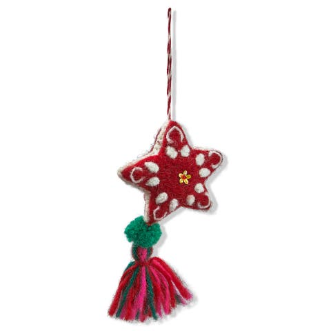 Artisan Star and Tassel Tree Ornaments Multicolor Wool Decor