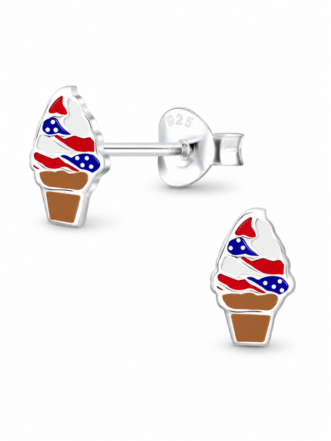 Sterling Silver USA Ice Cream Stud Earrings (Toddler, Little Kid & Big Kid)